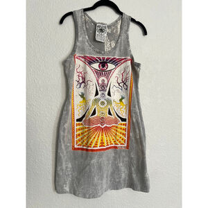 Women's NO TIME Gray White Tie Dye Graphic Tank Top tunic M Chakra Yoga
